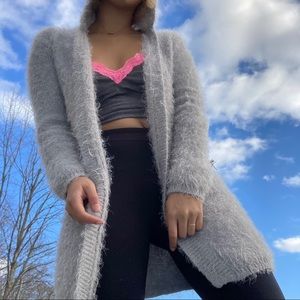 Fuzzy Grey Long Cardigan